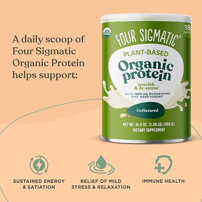 3 Four Sigmatic Organic Plant-Based Protein Powder Unflavored Protein with Lion’s Mane, Chaga, Cordyceps and More | Clean Vegan Protein Elevated for Brain Function and Immune Support | 16.9 oz