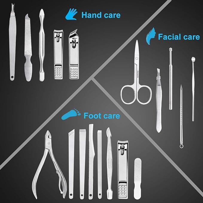 7 Complete Nail Care Set -18 Piece Stainless Steel Grooming Kit, Professional Nail Care Tools with Deluxe Travel Case