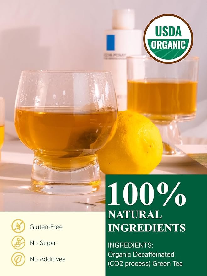1 GLDNT Organic Decaf Green Tea Bags, Organic Green Tea Decaffeinated, Smooth Flavor, Super Antioxidant, Iced & Hot Tea, 100 Count