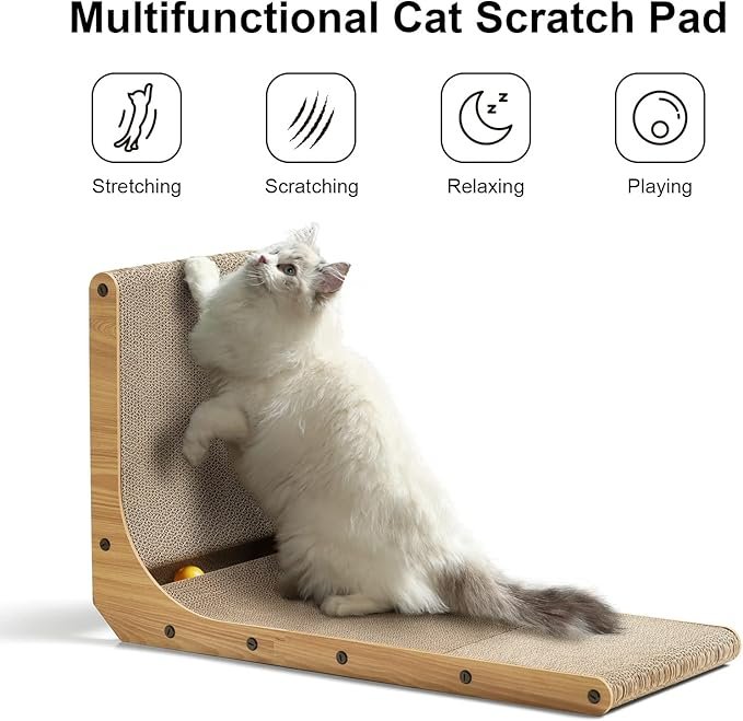 1 FUKUMARU Cat Scratcher, 26.8 Inch L Shape Cat Scratch Pad Wall Mounted and 5 PCS Cat Scratching Box