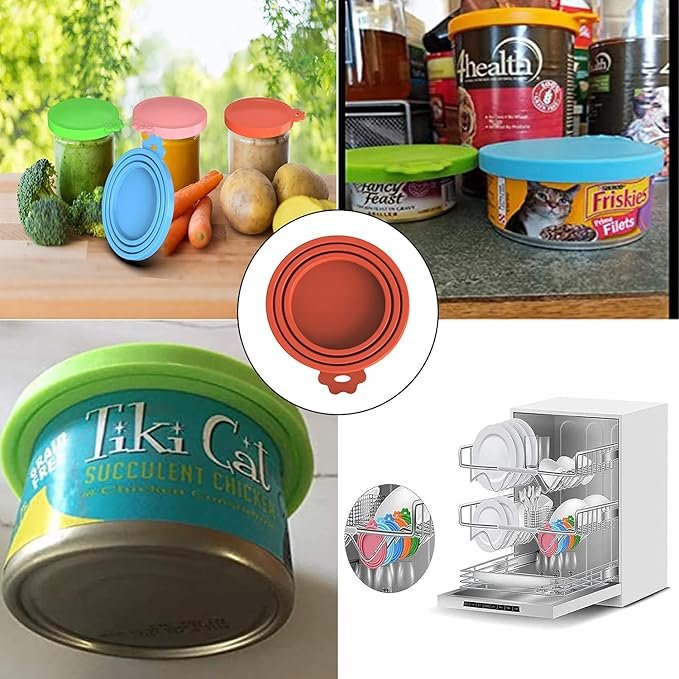 5 WANBAO Food Can Lids Pet Can Covers 6 Pcs for All Standard Size Dog and Cat Food Can Lids