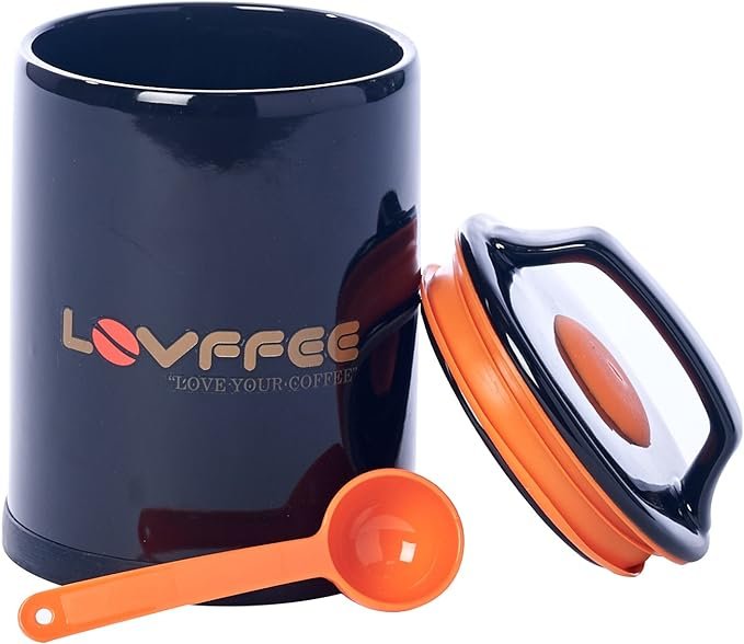 2 LOVFFEE Ceramic Coffee Canister (with Coffee Scoop): Holds 1 Pound of Coffee in Airtight Storage Container