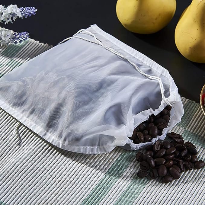 2 8 x 12 3-Piece Nylon Mesh Bags for Straining Nut Milk, Coffee, and Juice with 74 Micron Filter