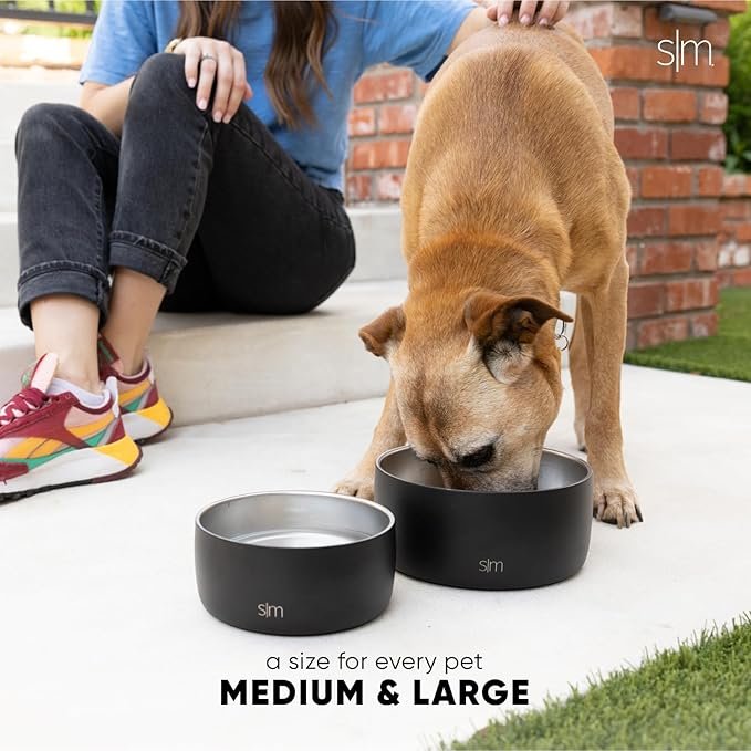 3 Simple Modern Stainless Steel Pet Water Bowl for Dogs & Cats | Insulated Stainless Steel Food Bowls for Dog Cat | No Tip No Slip BPA Free | Bentley Collection | Medium (4 Cups) | Sea Glass Sage