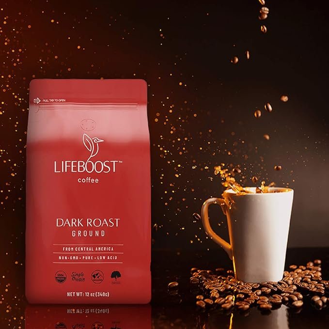 1 Lifeboost Coffee Dark Roast Ground Coffee - Low Acid Single Origin USDA Organic Coffee - Non-GMO Ground Coffee Beans Dark Roast Third Party Tested For Mycotoxins & Pesticides - 12 Ounces