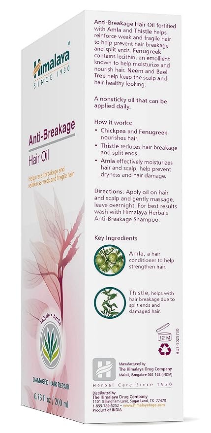 1 Himalaya Anti-Breakage Hair Oil with Thistle and Amla for Damaged Hair and Split Ends 6.76 oz (200 ml), 2 Pack