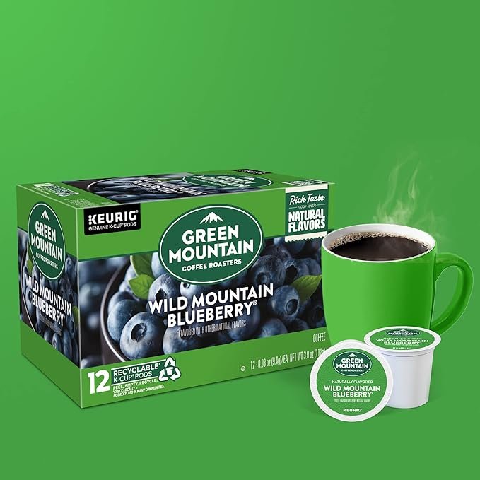 4 Green Mountain Coffee Roasters Wild Mountain Blueberry, Single-Serve Keurig K-Cup Pods, Lightly Flavored Roast Coffee, 72 Pods