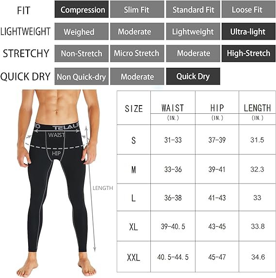 4 TELALEO 6, 5 or 4 Pack Men's Compression Pants Leggings Sports Tights Performance Athletic Baselayer Workout Running