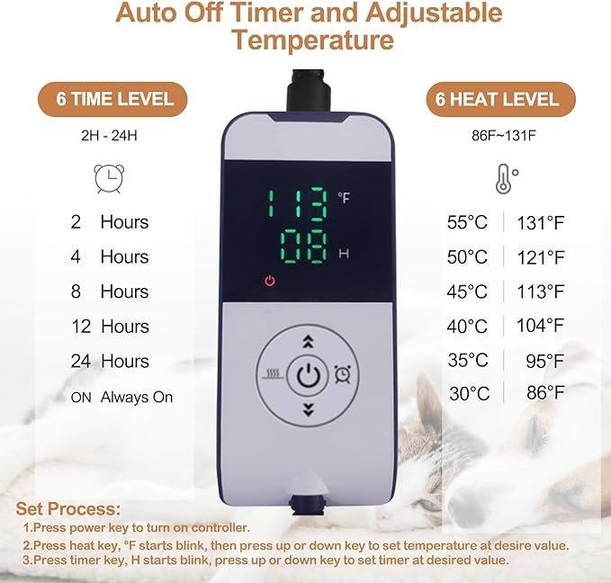 1 DirexTyk Pet Heating Pad for Dog Cat Temperature Adjustable Dog Cat Bed Warmer Heated Pet Mat House Pad with Timer Waterproof Warming Mat for Puppy Kitten (15.75 * 18'', Beige)