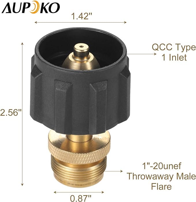 1 Aupoko Propane Tank Adapter with QCC Type1 Connector, 1-20UNEF Hose Line Adapter for Barbecue Grill