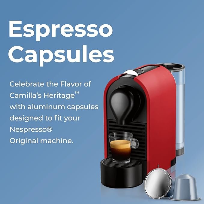 2 Camilla's Coffee Essence, Vanilla-Infused Espresso Capsules, Medium Roast, Intensity 8, Single-Serve Coffee Pods (60 Pack), Nespresso Original Compatible.