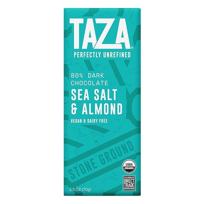 1 Taza Chocolate Organic Amaze Bar 80% Stone Ground, Sea Salt Almond, 2.5 Ounce (6 Count), Vegan