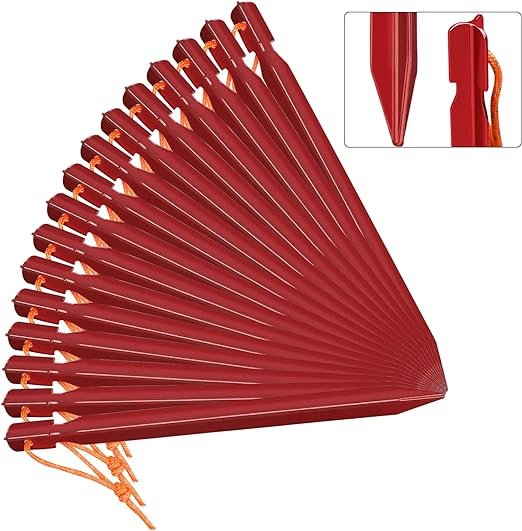 1 Aluminium Tent Stakes Heavy Duty Outdoor Ground Peg Lightweight Durable and Safe Metal Camping Pegs Set of 7 inches 16PCS Red