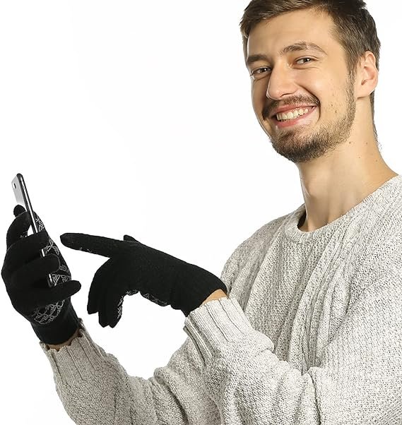 4 ViGrace Winter Warm Touchscreen Gloves for Men and Women Touch Screen Fleece Lined Knit Anti-Slip Wool Glove