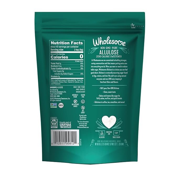 1 Wholesome Sweeteners 12-Ounce Allulose Sweetener, Zero Calorie Sugar Substitute, Keto Friendly, Non GMO, Non-Erythritol, Gluten Free & Vegan Sweetener, 1 Pack