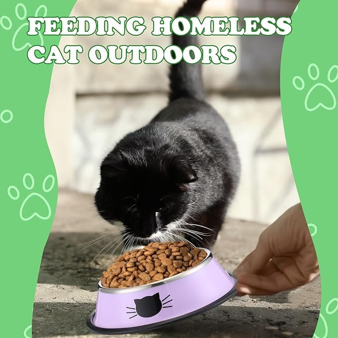 4 Nuogo 12 Pack Cats Bowls Stainless Steel Cat Foods Bowls with Rubber Base 7 oz Non Slip Cat Feeder Water Bowl Cat Feeding Dishes for Small Medium Animals Kitten Rabbit
