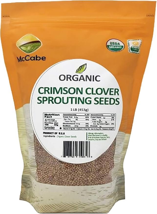 1 McCabe Organic Crimson Clover Sprouting Seeds - Crimson Clover Sprouting Seeds for Microgreens | Rich with Fiber & Minerals | USDA and CCOF Certified | Product of USA | 1Lbs
