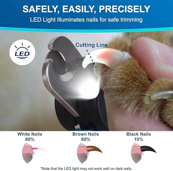 1 LED Dog Nail Clipper with Light, Illuminates Cat & Dog Nails or Bloodline, Extra Sharp for Hard Claws, Dog Nail Trimmers with Quick Sensor and Safety Guard, Avoid Over-Cutting Toenail
