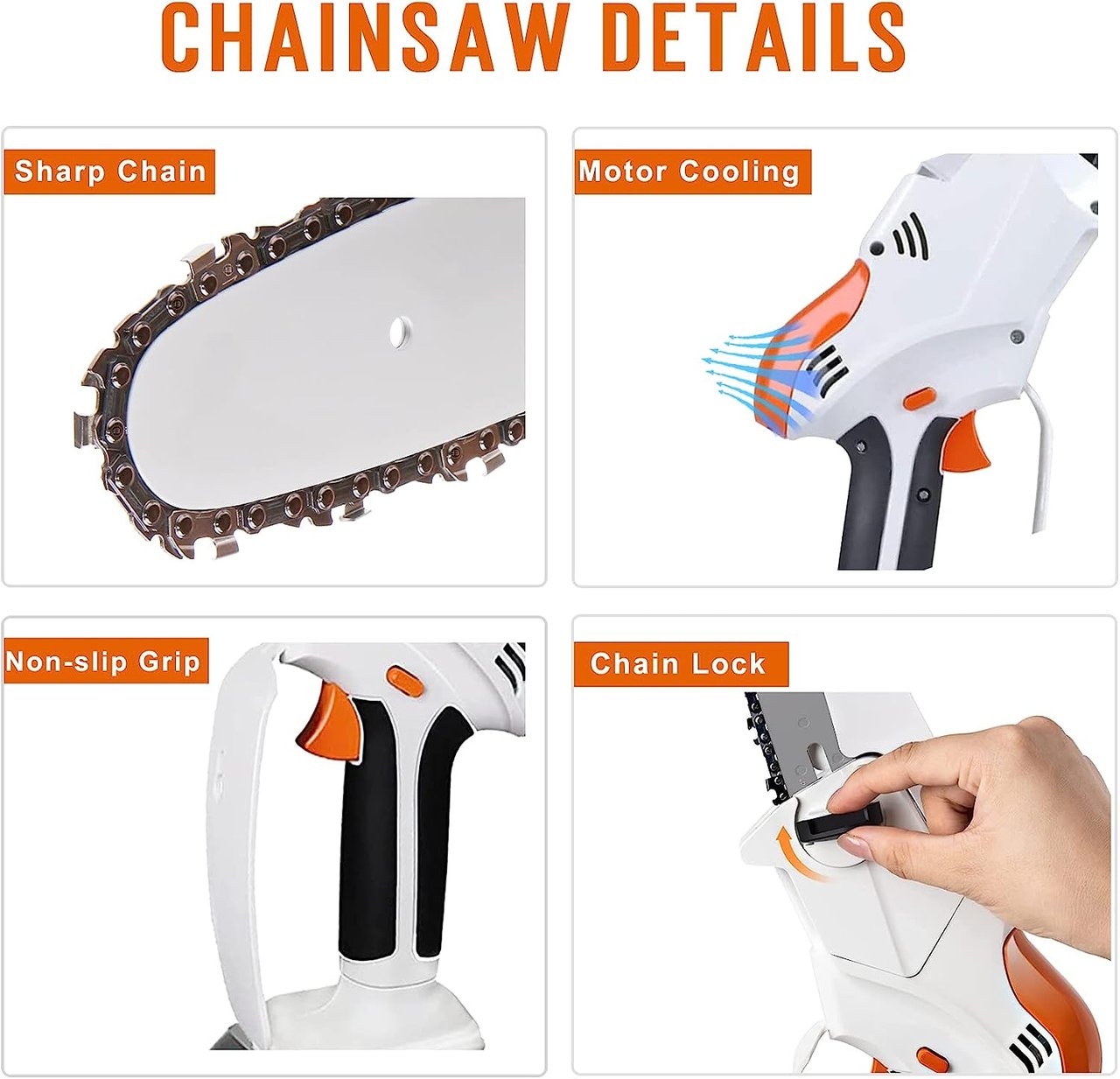 4 Peektook Mini Chainsaw Cordless Electric Chainsaw, Upgrated 6 Inch Chain Saw with 2 Battery and 2 Chains, Portable Scie à Chaîne à Batterie with Safety Lock and Strong Power Perfect for Trim Shrubs/Branches/Logging in Gardens Yards and Camping