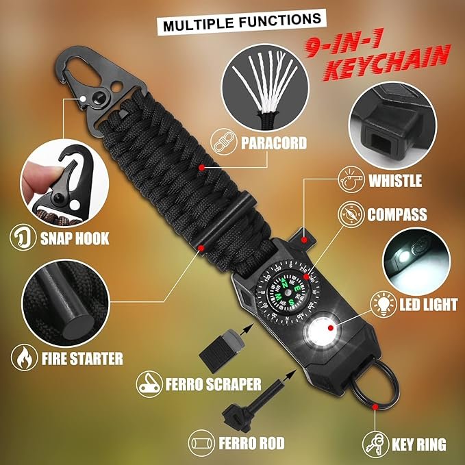 1 SummitAdventurer Gear Versatile 9-in-1 Keychain: Professional-Grade Multi-Functional Rope Lanyard with Carabiner