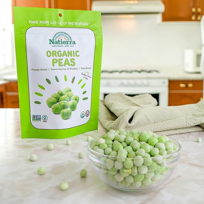 2 NATIERRA Organic Freeze-Dried Green Peas | Non-Genetically Modified & Plant-based | 2.2 oz