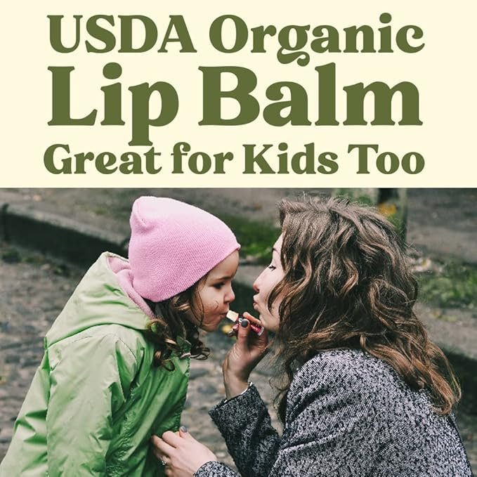 4 USDA Organic Lip Balm 4-Pack by Earth's Daughter - Vanilla Flavor, Beeswax, Coconut Oil, Vitamin E - Best Lip Repair Chapstick for Dry Cracked Lips.