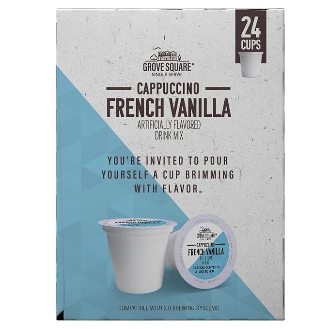 2 Grove Square Cappuccino Pods, French Vanilla, 24 Single Serve Pods (1 Pack)