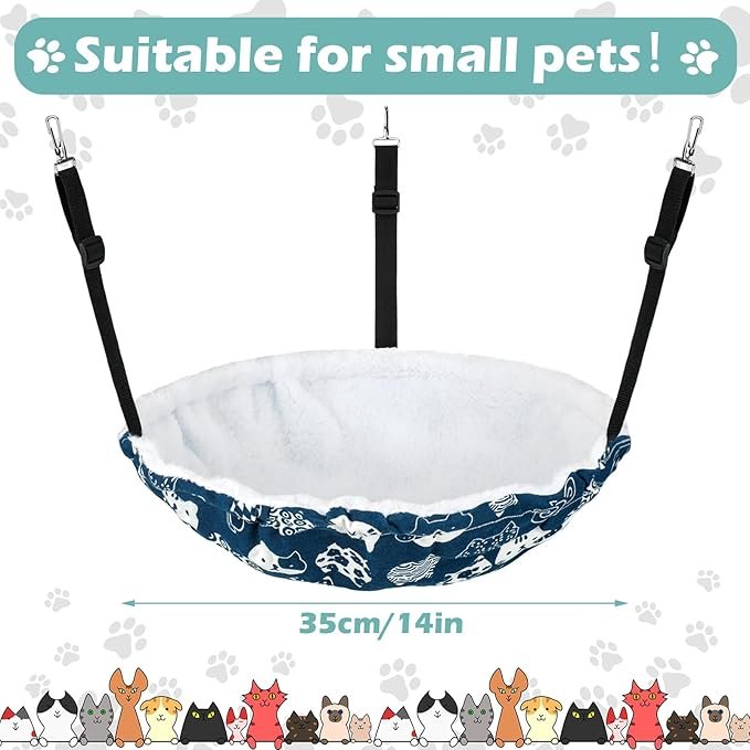 2 Jetec 2 Pcs Reversible Cat Hanging Hammock Lounge Breathable Pet Cage Hammock Soft Cat Wall Hammock Double Sided Hanging Cat Wall Bed with Adjustable Straps and Metal Hooks for Small Animals