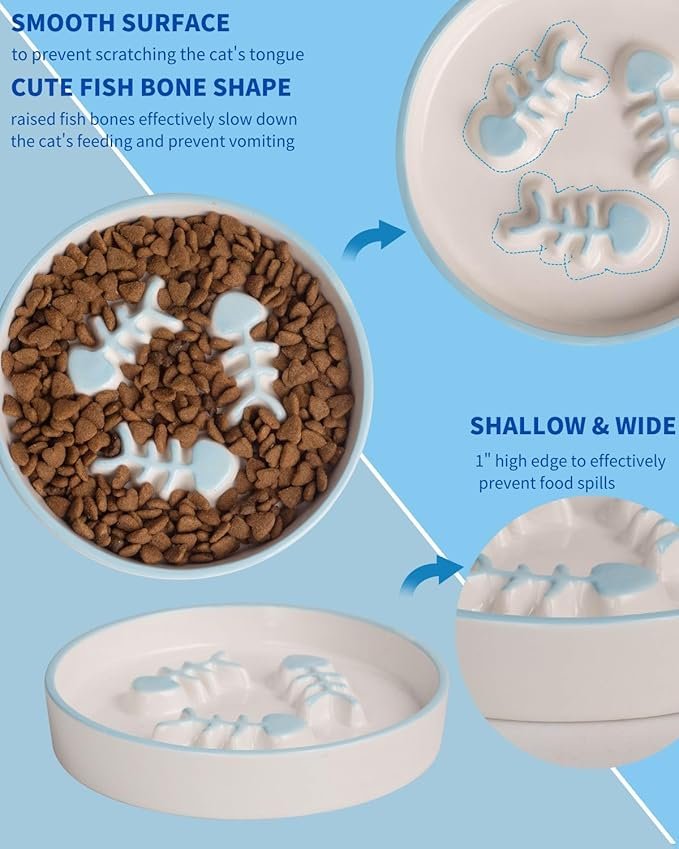 2 Cat Slow Feeder Bowl, Raised Slow Feeder Cat Bowl for Cat and Dog for Dry and Wet Food, Improve Digestion Design, Anti Vomit, Slow Down Cats Eating Speed