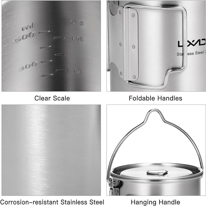 3 Lixada Outdoor Stainless Steel Camping Mug with Foldable Handles and Lid, 750ml