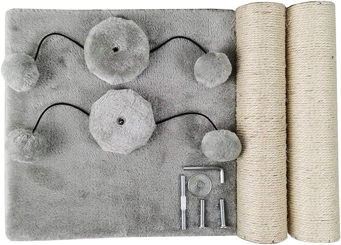 2 Dimaka 29'' Cat Scratching Post, Natural Sisal Rope Scratcher Post, Kitten Claw Scratch with 4 DanglingToy Balls for Large Cats (Grey)