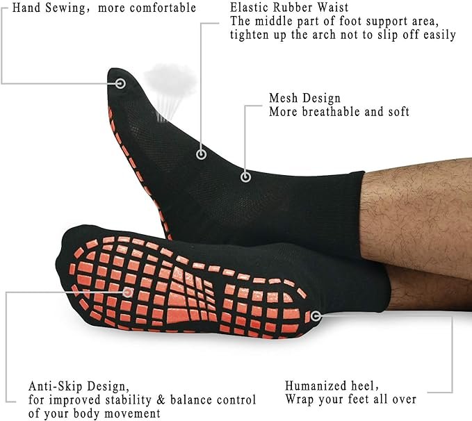 1 ELUTONG Men Non Slip Sticky Grips Socks 3 Pairs Tile Wood Floors Anti-Skid Workout Yoga Pilates Hospital Slipper Socks
