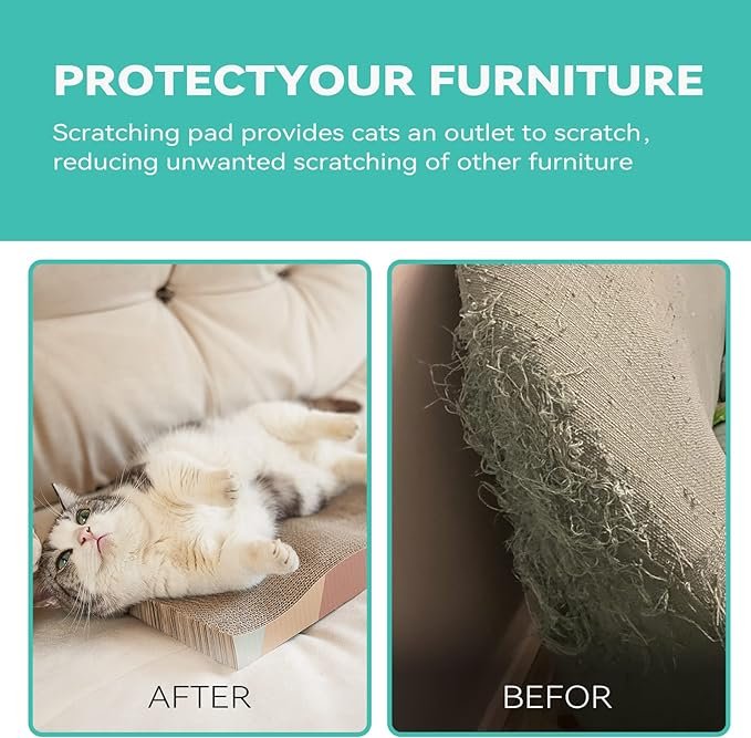 1 Cat Scratching Board cat Scratcher Cat Scratch Pad Cardboard cat scratchers for Indoor Cats Reversible Large Wide Corrugated with Catnip(2pcs)