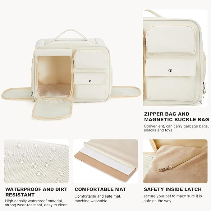 2 Soft Pet Cat Carrier for Cats 20 LBs,Small Dong Carrier,Airline Approved Pet Carrier,Cat Backpack Carrier with Safety Lock Zipper,Collapsible,with 3 Ventilated Windows(Beige)