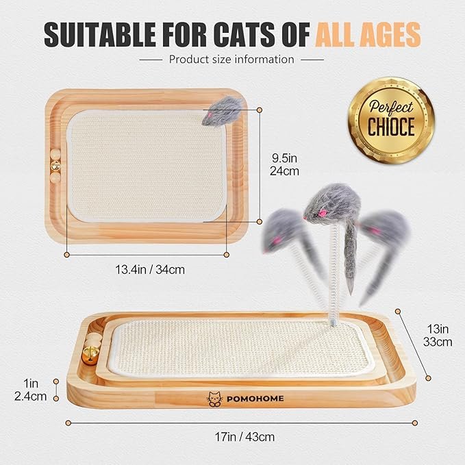 4 Cat Toys, Sisal Cat Scratching Board with Track Ball Toy,Interactive Cat Toys for Indoor Cats Kitten Exercise Teaser Mouse for Chasing Hunting