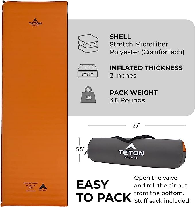 1 TETON Camping and Backpacking ComfortLite Sleep Pad