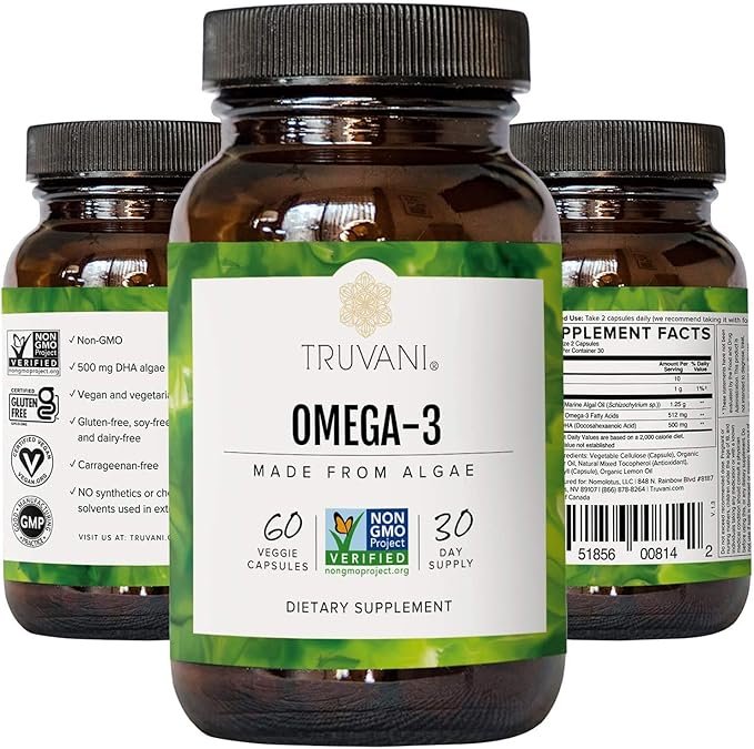 5 Truvani Algae Omega 3 | DHA Fatty Acids | Support for Joint, Immune, Heart, Skin, Brain Health | Vegan | 30 Day Supply