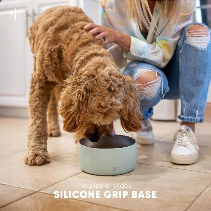 4 Simple Modern Stainless Steel Pet Water Bowl for Dogs & Cats | Insulated Stainless Steel Food Bowls for Dog Cat | No Tip No Slip BPA Free | Bentley Collection | Medium (4 Cups) | Sea Glass Sage
