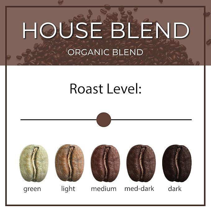 3 The Bean Organic Coffee Company House Blend, Medium Roast, Ground Coffee, 16-Ounce Bags (Pack of 2), Café molido tostado orgánico