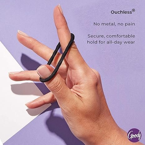 1 Goody Ouchless Womens Elastic Hair Tie - 27 Count, Black - 4MM for Medium Hair- Hair Accessories for Women Perfect for Long Lasting Braids, Ponytails and More - Pain-Free (Packaging May Vary)