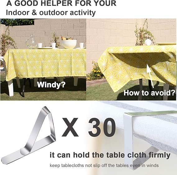 1 Tablecloth Clips 30 Packs Table Cloth Holder Clips,Stainless Steel Outdoor Table Cloths Clips For Picnic Tables,Folding Tables,Clamps For Outdoor Tablecloths,Picnic Table Cover Clips For Party Wedding