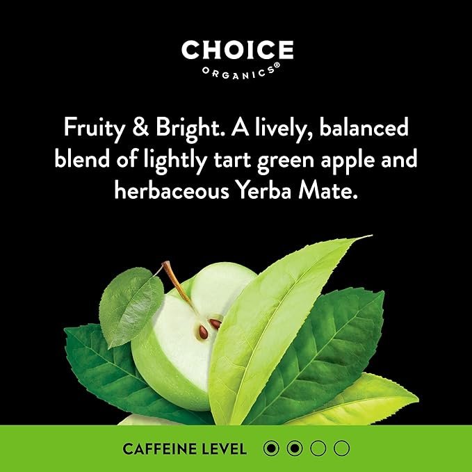 2 Choice Organics - Organic Apple Mate Tea (6 Pack) - Compostable - Contains Caffeine - 96 Organic Yerba Mate Tea Bags