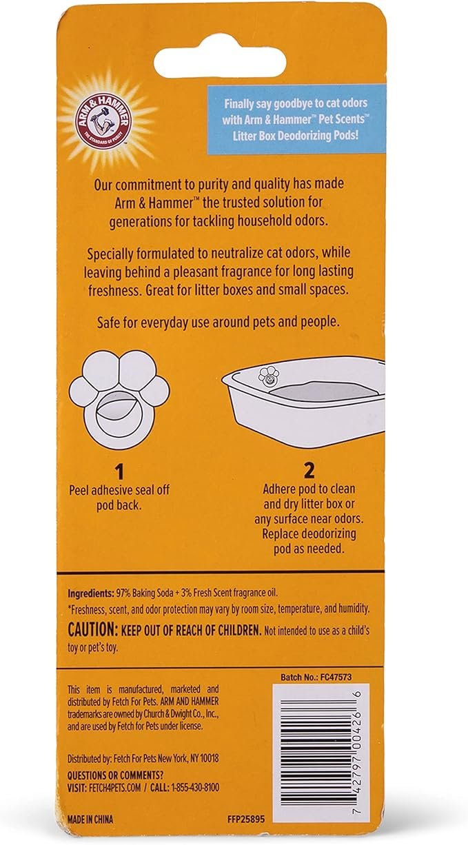 3 Arm & Hammer Pets Cat Litter Box Deodorizing Pods 2 pods, Fresh Breeze Scent | 2 Cat Litter Box Deodorizer from Arm and Hammer | Combats Cat Odors | 2 Adhesive Devices