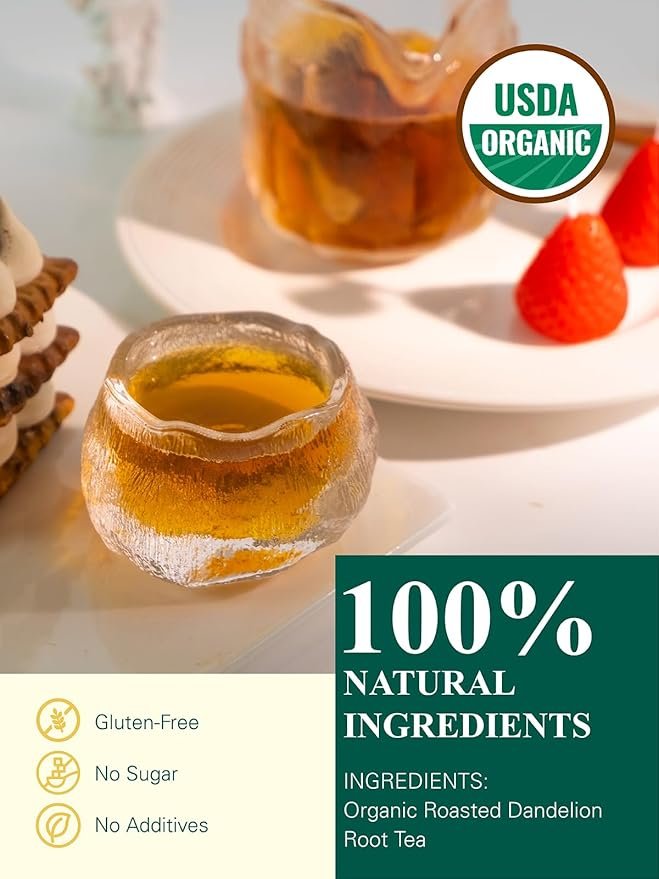 1 GLDNT Organic Roasted Dandelion Root Tea Bags, Premium Organic Dandelion Root Tea, Caffeine Free, 100 Count