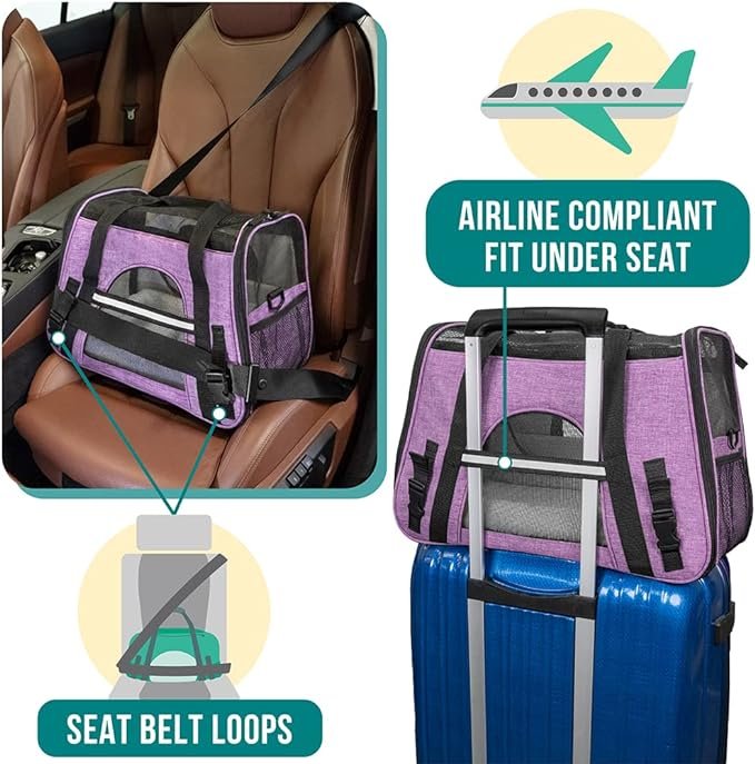 4 PetAmi Airline Approved Pet Carrier for Cat, Soft Sided Dog Carrier for Small Dog, Cat Travel Supply Accessories Indoor Cat, Ventilated Pet Carrying Bag Medium Large Kitten Puppy, Small Heather Purple