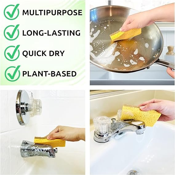 4 Eco-Sustainable 10 Pack of Natural Sponges - Biodegradable Plant-Based Dish Cleaning Sponges for Eco-Conscious Living