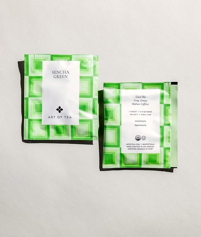 2 Art of Tea | Organic Sencha Green Tea Bags | 50 Eco Friendly Pyramid Tea Bag Sachets