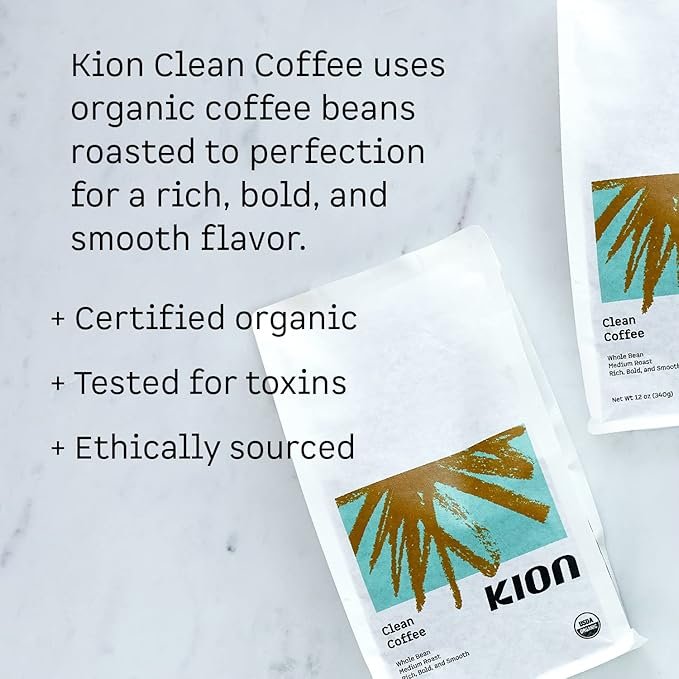 1 Kion Organic Whole Bean Coffee, Tested for Toxins, Ethically Sourced, Rich, Bold, and Smooth, Medium Roast 12 Oz (3 Pack)