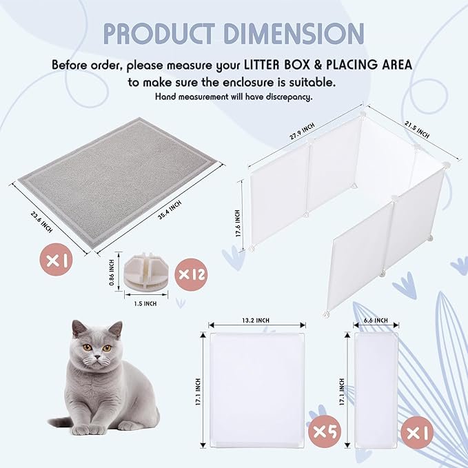 1 MEEXPAWS Cat Litter Box Enclosure Splash Guard Extra Large 28L × 21.5W x 18H inch with Cat Litter Mat Easy Clean (White)