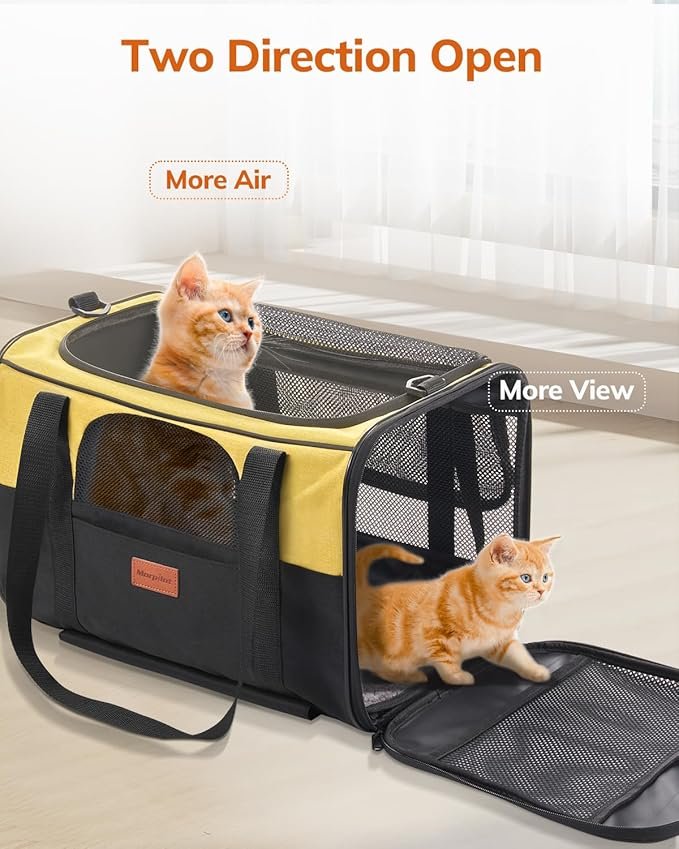 1 Morpilot Cat Carrier with Wheels Airline Approved, Pet Dog Carrier with Wheels for Small Dogs, Rolling Cat Carrier for Large Cats Puppy Stroller Detachable and Foldable Pet Travel Bag Black&Yellow